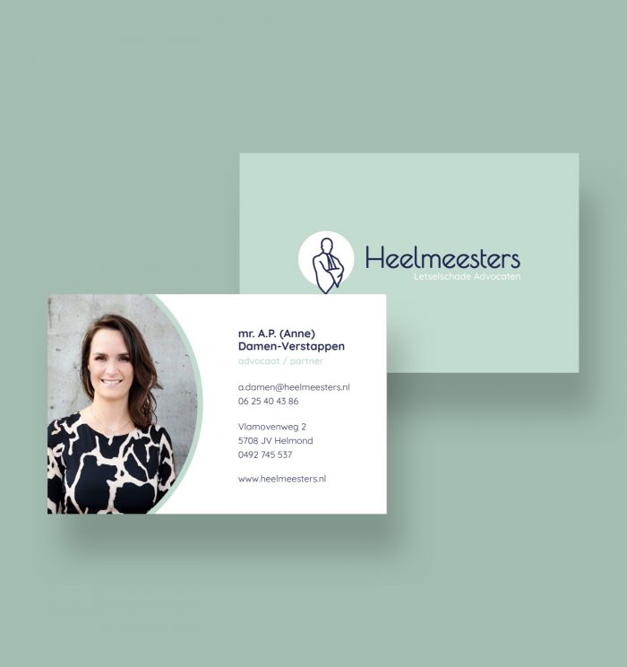 Visitekaartjes en logo voor Heelmeesters Letselschade Advocaten